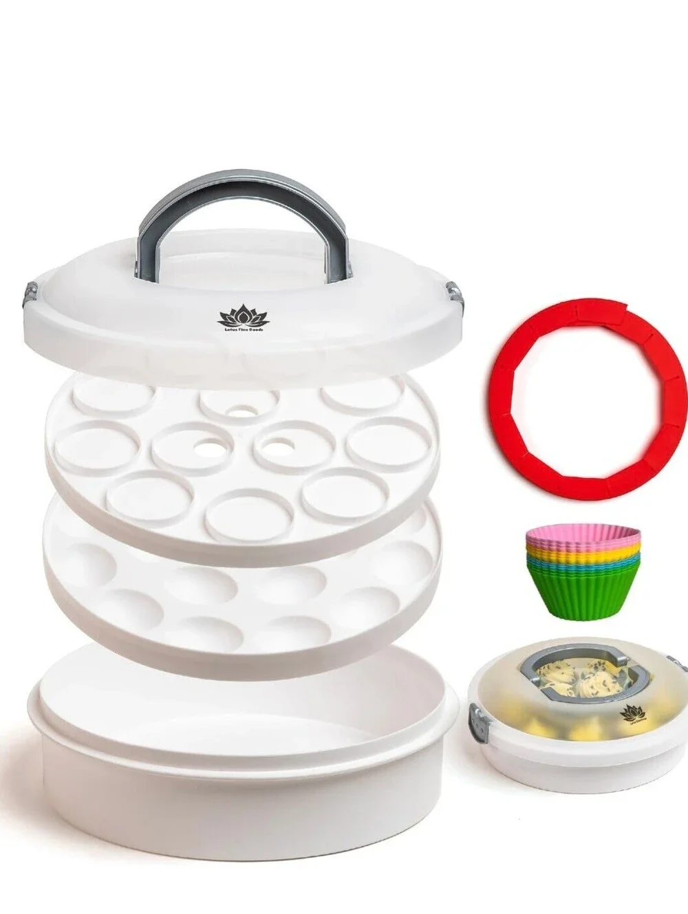 Every Baker's Dream Bundle 3-in-1 Cake Holder with Cupcake and Egg Trays, Pie Cr